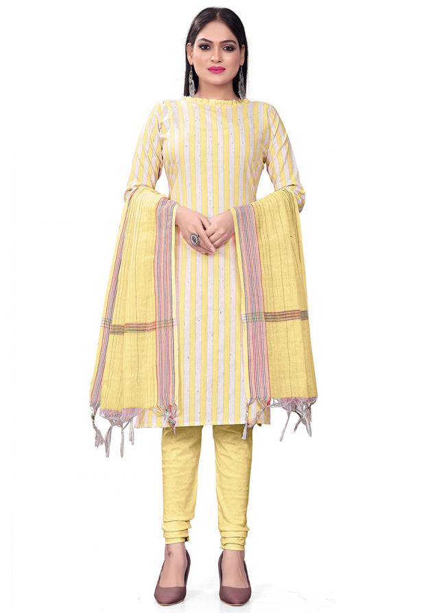 Cotton Jacquard Yellow Daily Wear Printed Dress Material